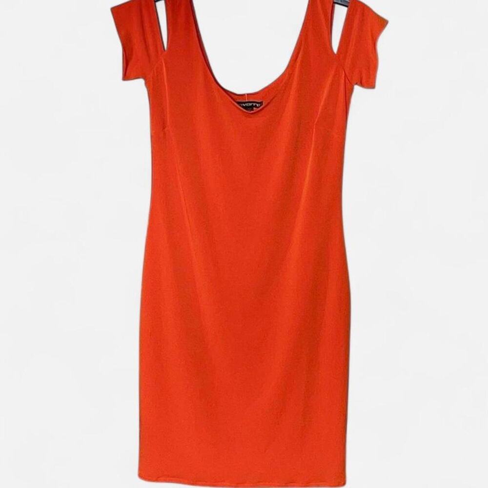 Eva Varro Orange V-Neck Cut Out Cap Sleeve Bodycon Dress - Size S